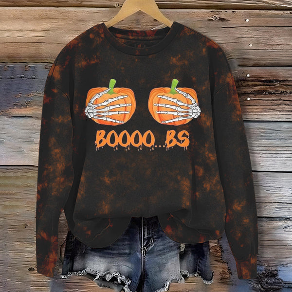 Skeleton Pumpkin Witch Night Tie-Dye Sweatshirt